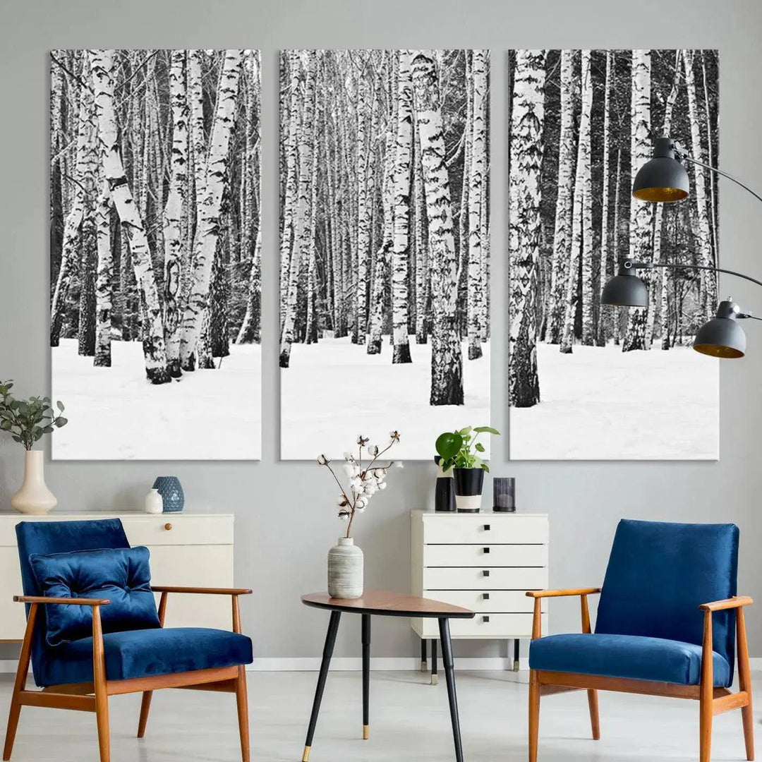 Large Wall Art Landscape Canvas PrintForest in Winter with Snowy Ground and Trees