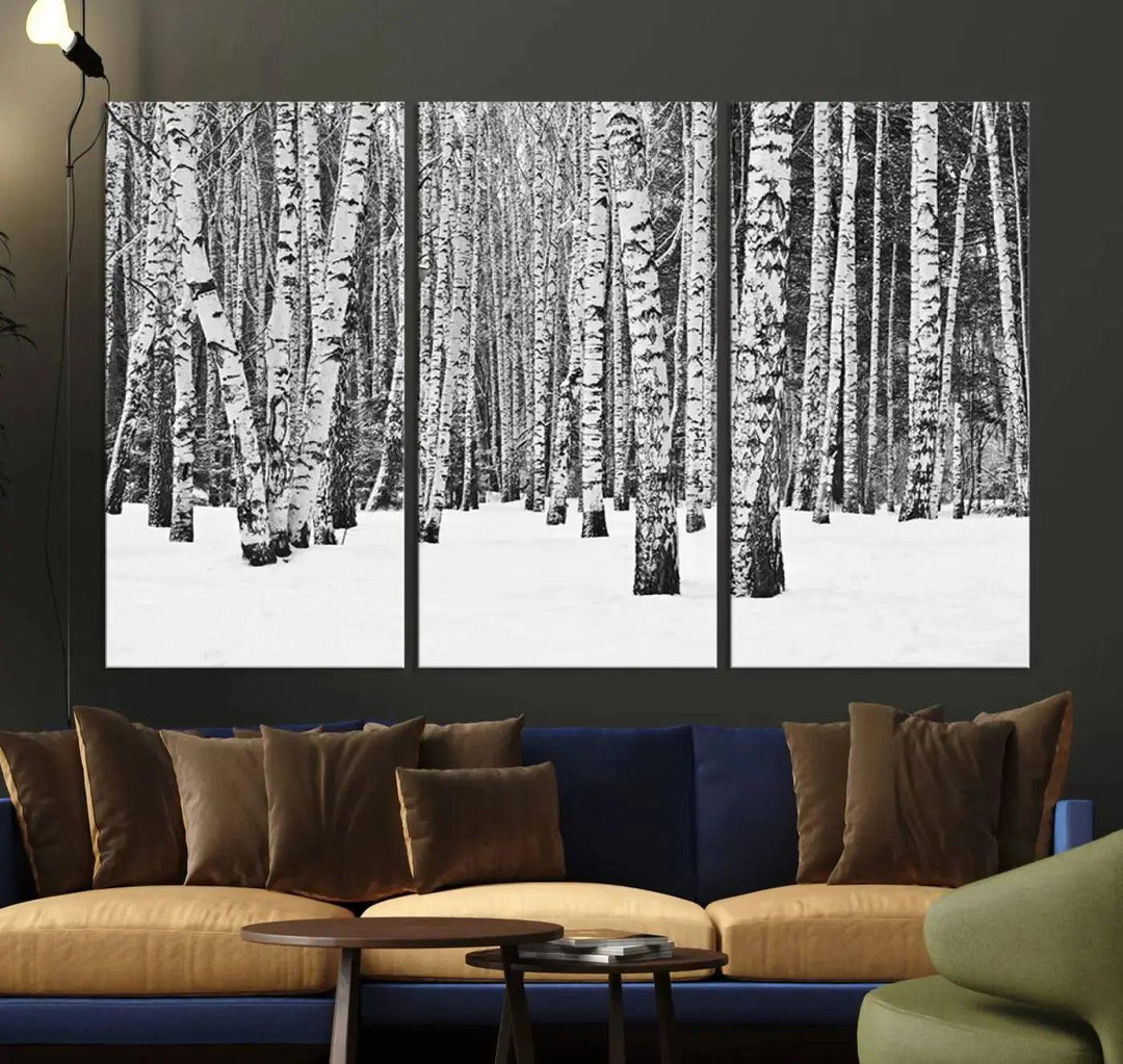 Large Wall Art Landscape Canvas PrintForest in Winter with Snowy Ground and Trees