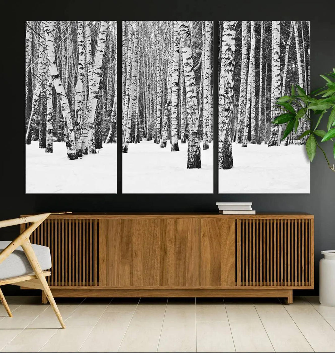 Large Wall Art Landscape Canvas PrintForest in Winter with Snowy Ground and Trees