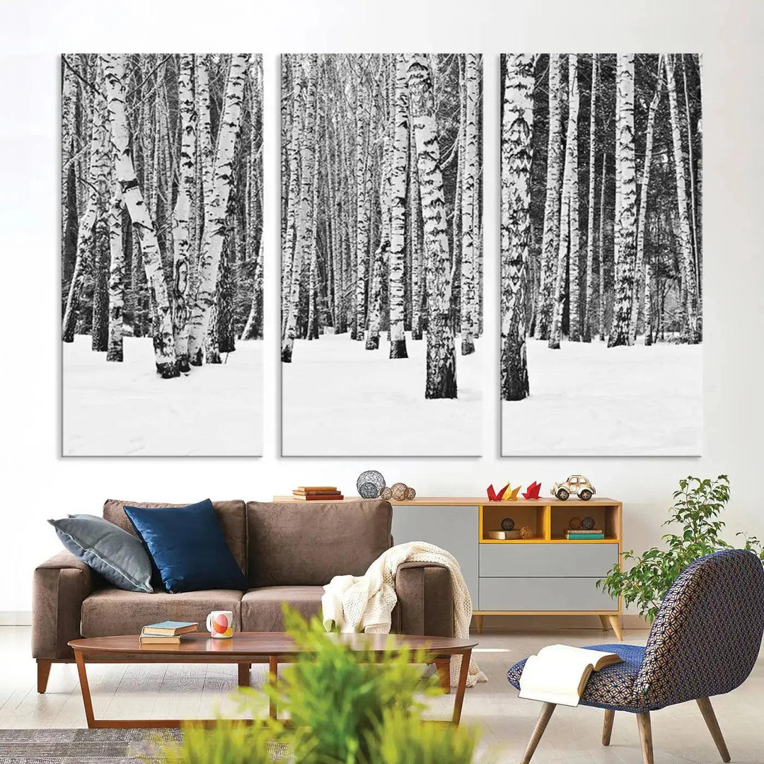 Large Wall Art Landscape Canvas PrintForest in Winter with Snowy Ground and Trees