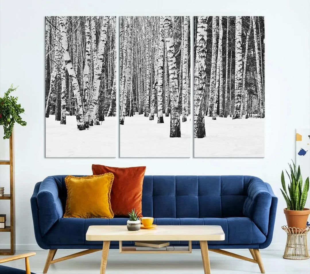 Large Wall Art Landscape Canvas PrintForest in Winter with Snowy Ground and Trees