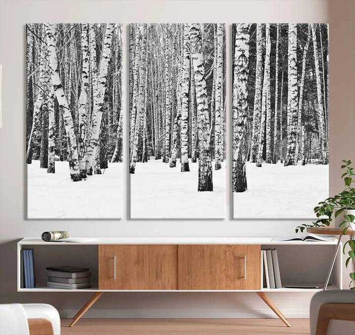 Large Wall Art Landscape Canvas PrintForest in Winter with Snowy Ground and Trees