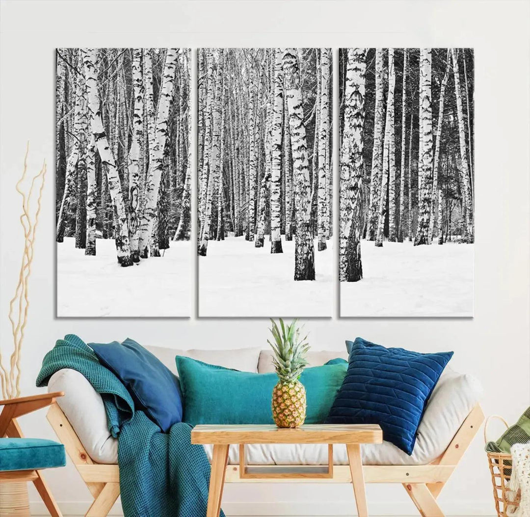 Large Wall Art Landscape Canvas PrintForest in Winter with Snowy Ground and Trees