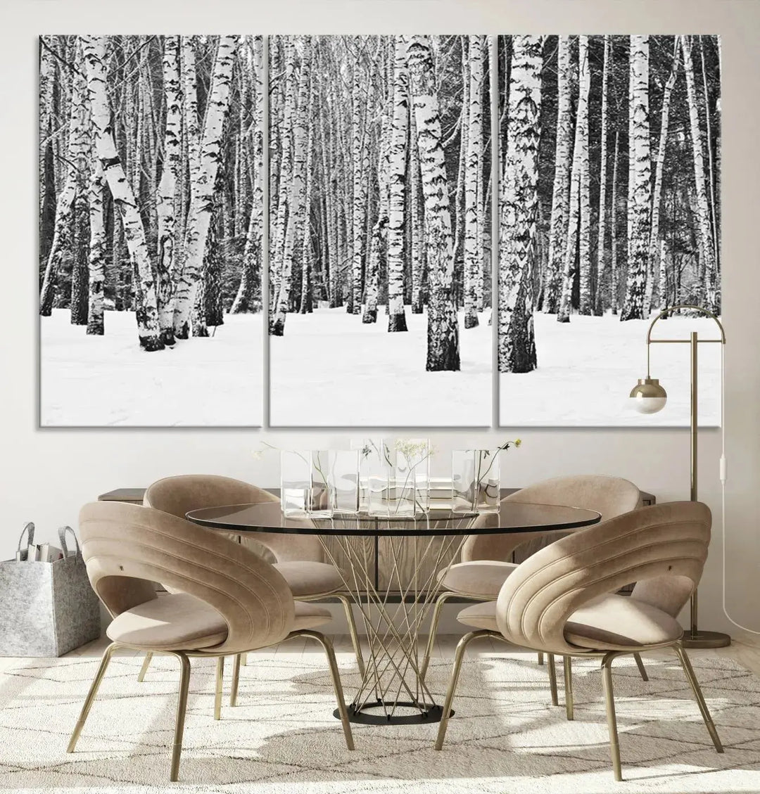 Large Wall Art Landscape Canvas PrintForest in Winter with Snowy Ground and Trees