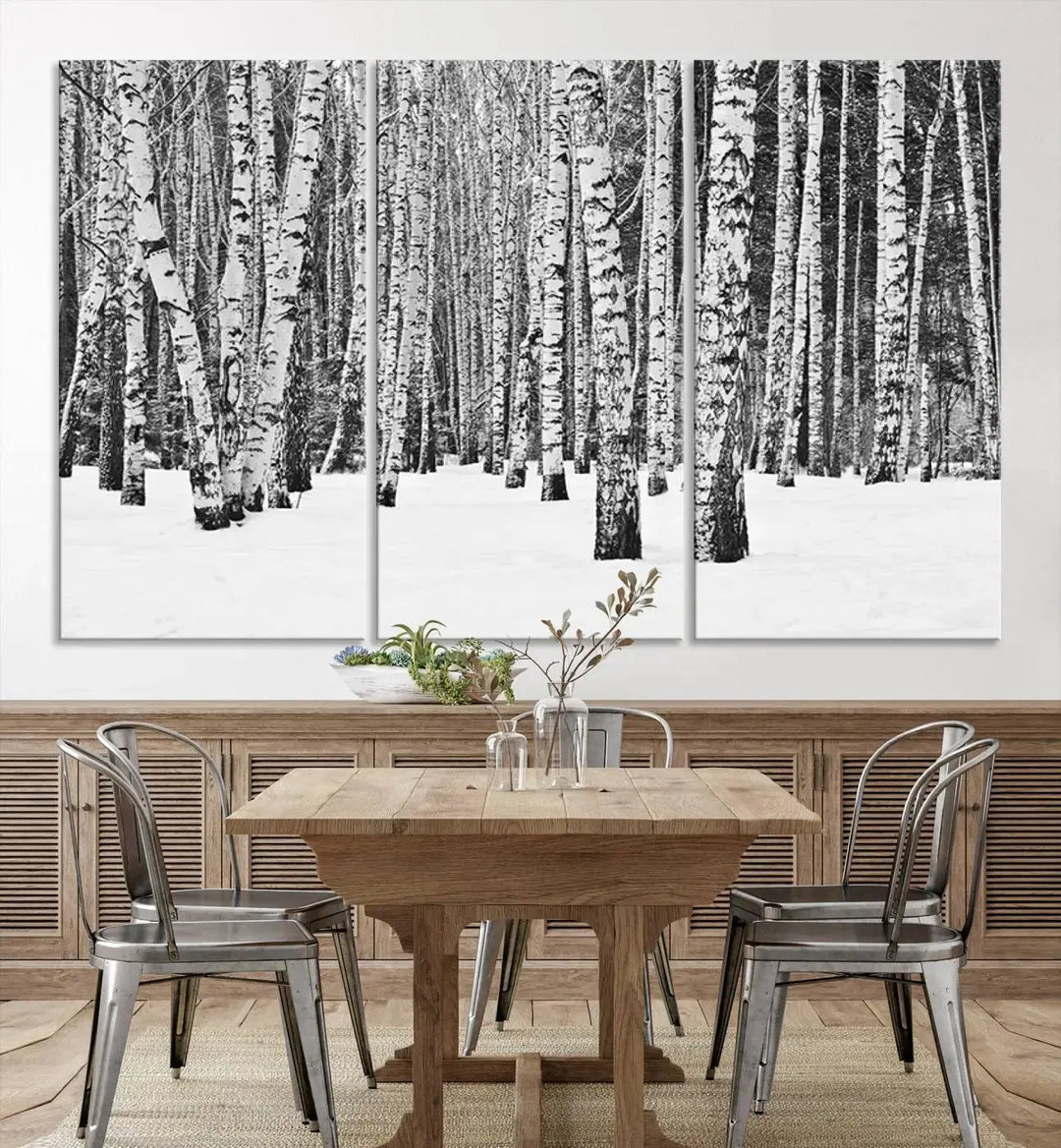 Large Wall Art Landscape Canvas PrintForest in Winter with Snowy Ground and Trees