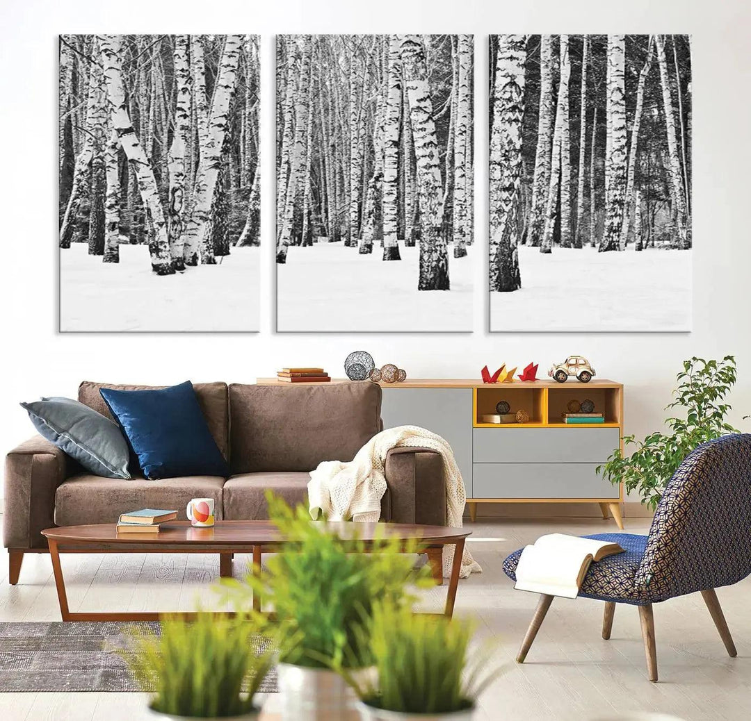 Large Wall Art Landscape Canvas PrintForest in Winter with Snowy Ground and Trees