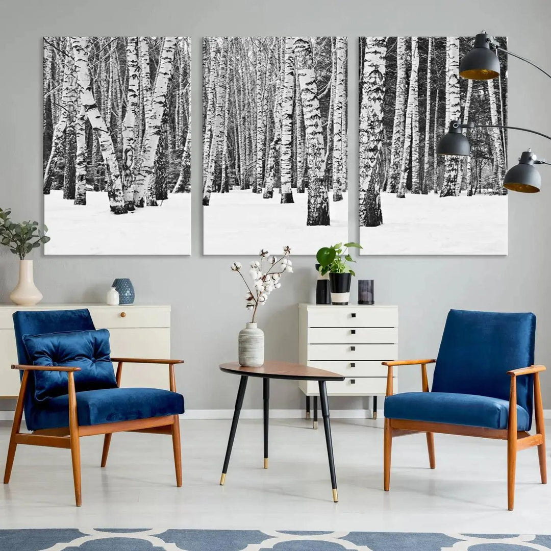 Large Wall Art Landscape Canvas PrintForest in Winter with Snowy Ground and Trees