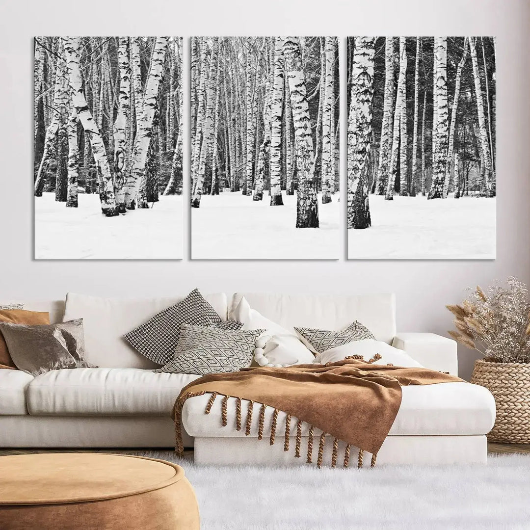 Large Wall Art Landscape Canvas PrintForest in Winter with Snowy Ground and Trees