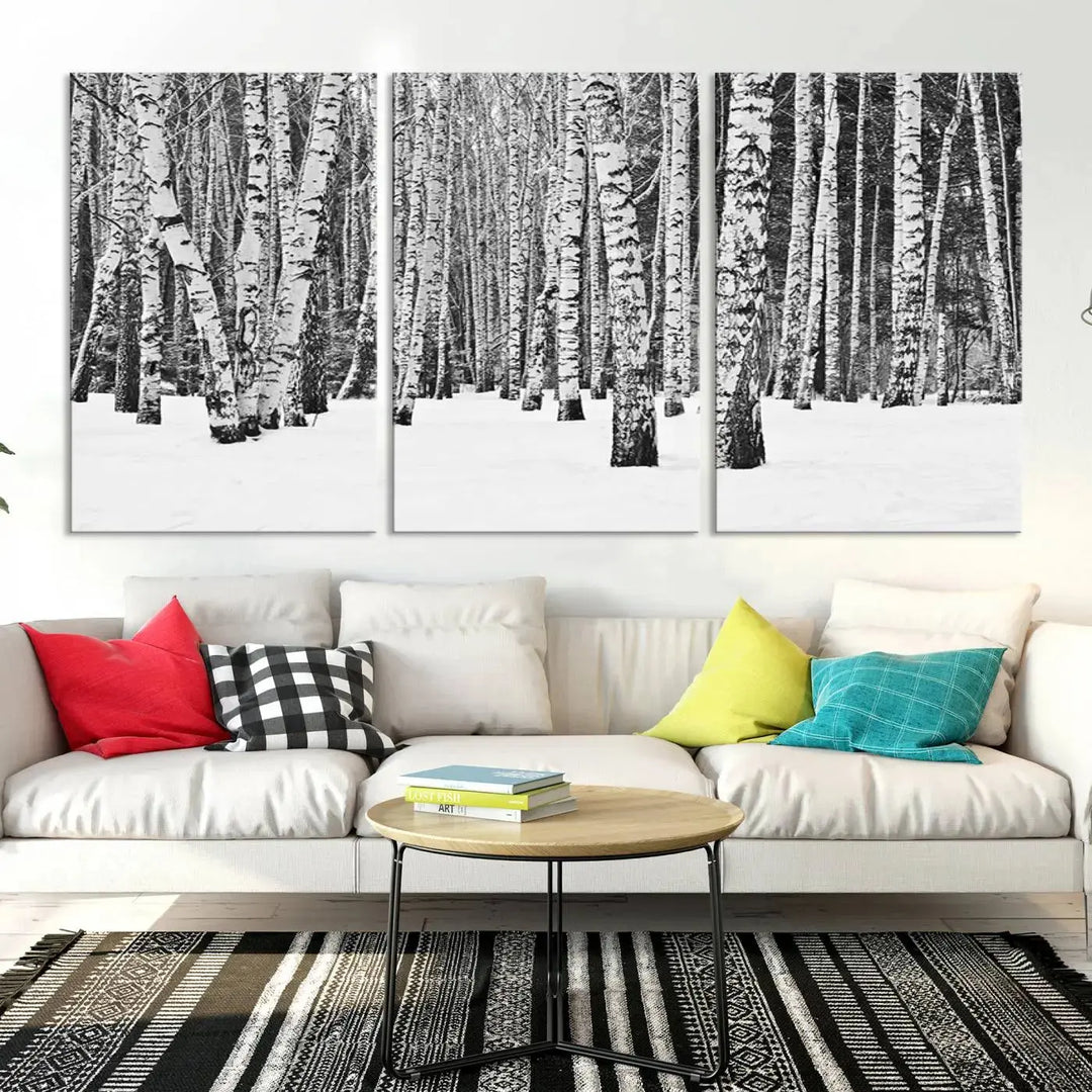 Large Wall Art Landscape Canvas PrintForest in Winter with Snowy Ground and Trees