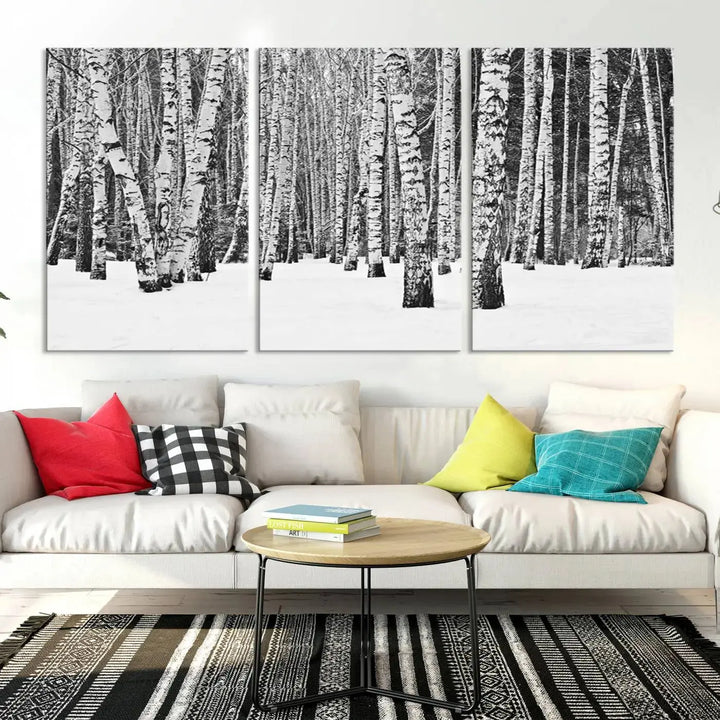 Large Wall Art Landscape Canvas PrintForest in Winter with Snowy Ground and Trees