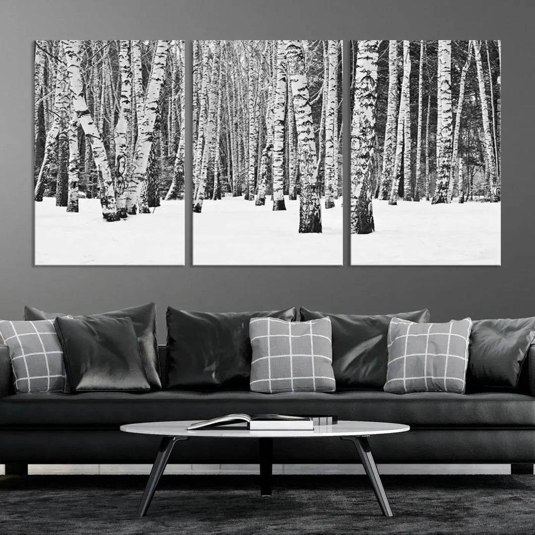 Large Wall Art Landscape Canvas PrintForest in Winter with Snowy Ground and Trees