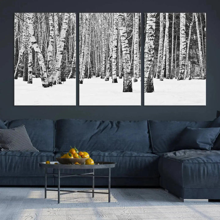 Large Wall Art Landscape Canvas PrintForest in Winter with Snowy Ground and Trees