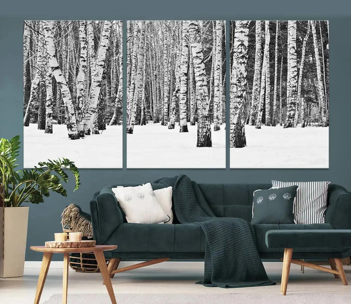 Large Wall Art Landscape Canvas PrintForest in Winter with Snowy Ground and Trees