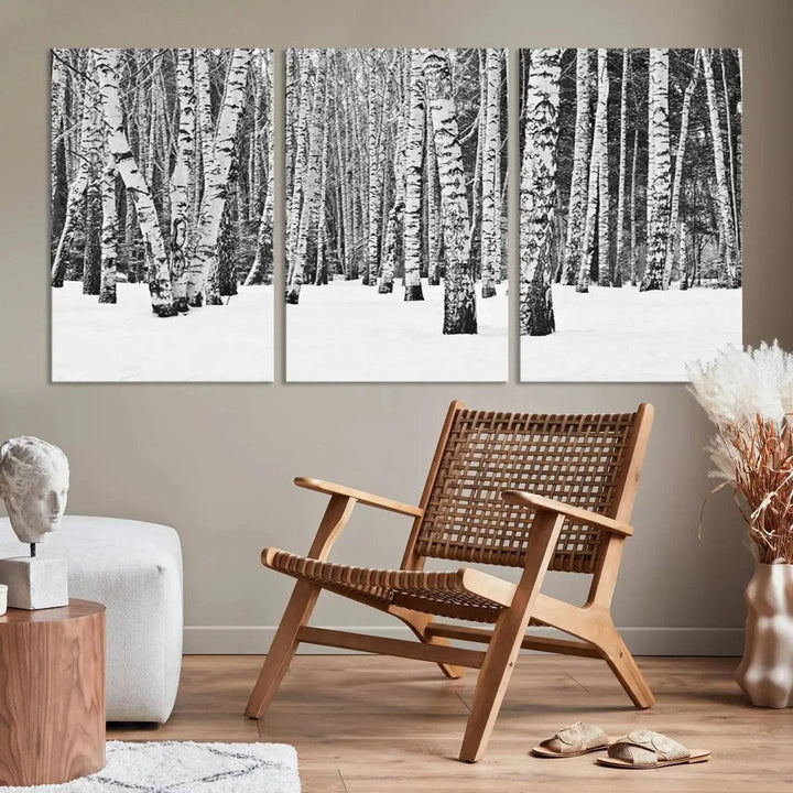 Large Wall Art Landscape Canvas PrintForest in Winter with Snowy Ground and Trees