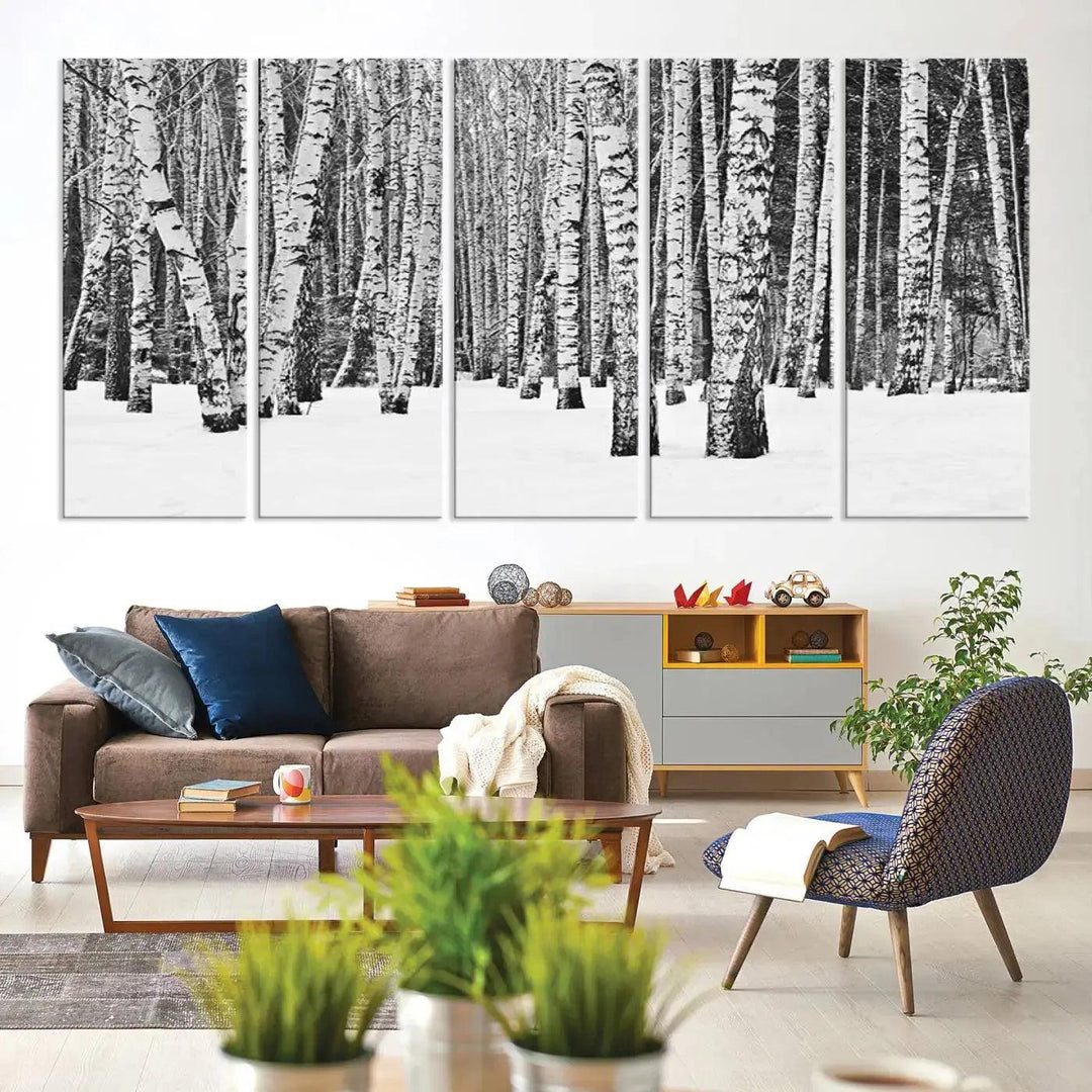 Large Wall Art Landscape Canvas PrintForest in Winter with Snowy Ground and Trees