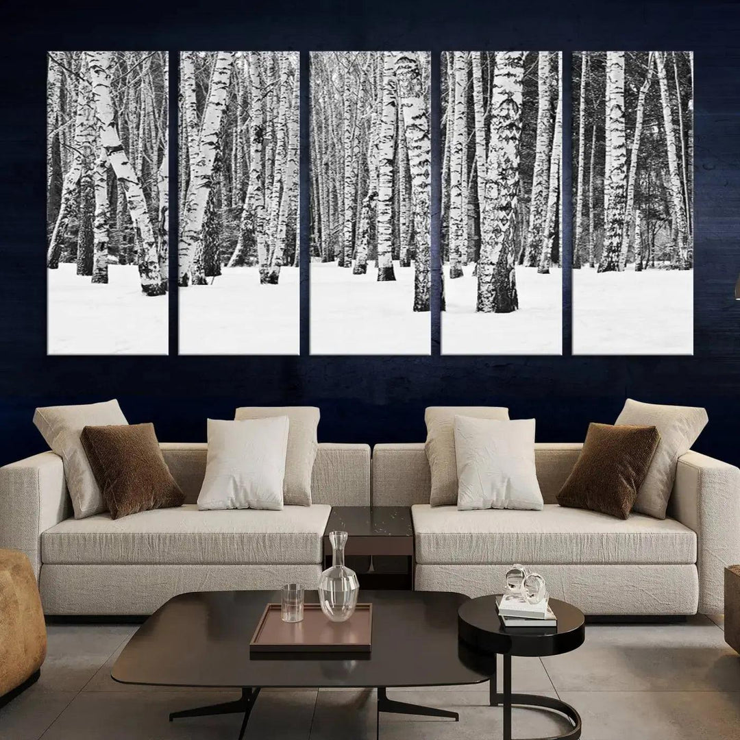 Large Wall Art Landscape Canvas PrintForest in Winter with Snowy Ground and Trees