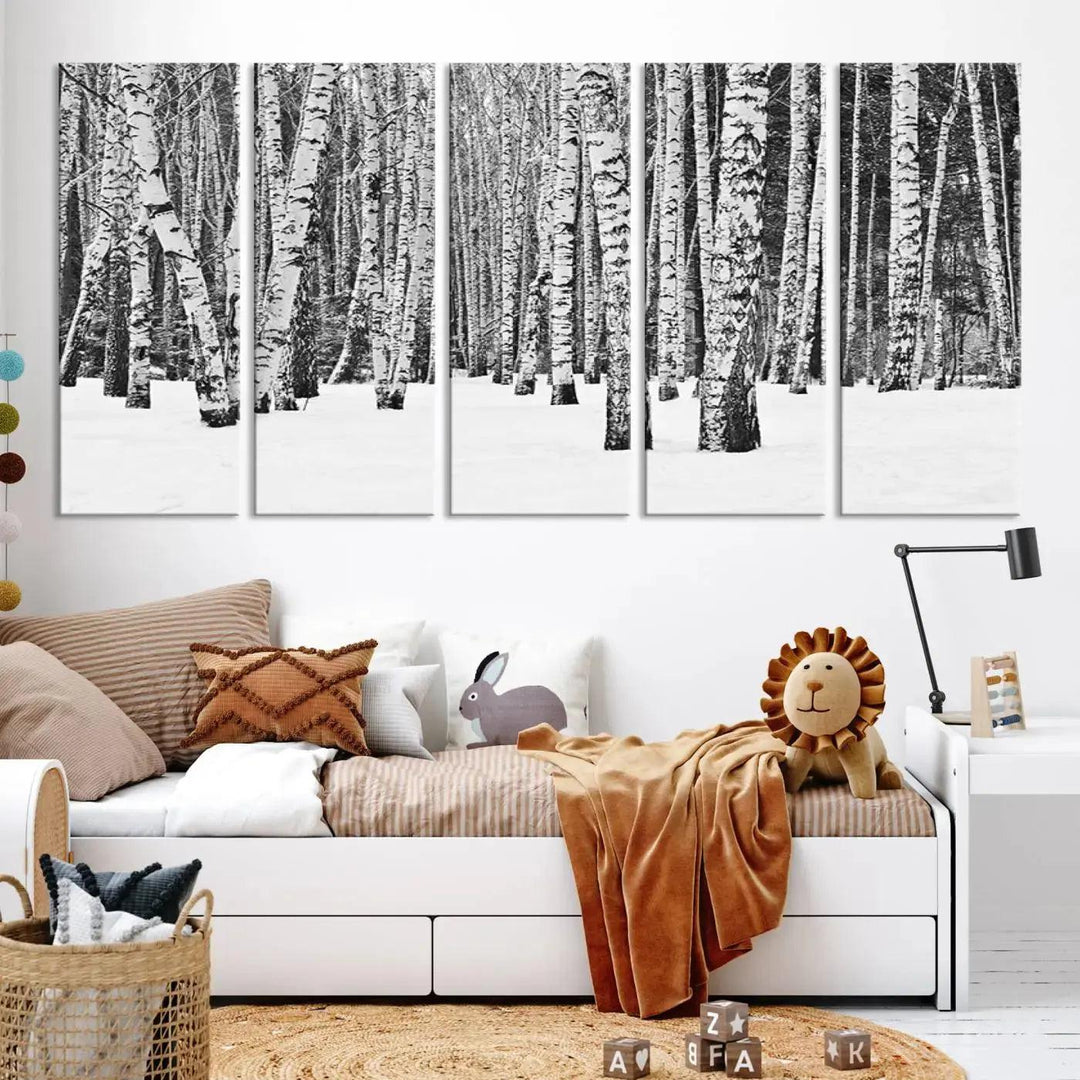 Large Wall Art Landscape Canvas PrintForest in Winter with Snowy Ground and Trees