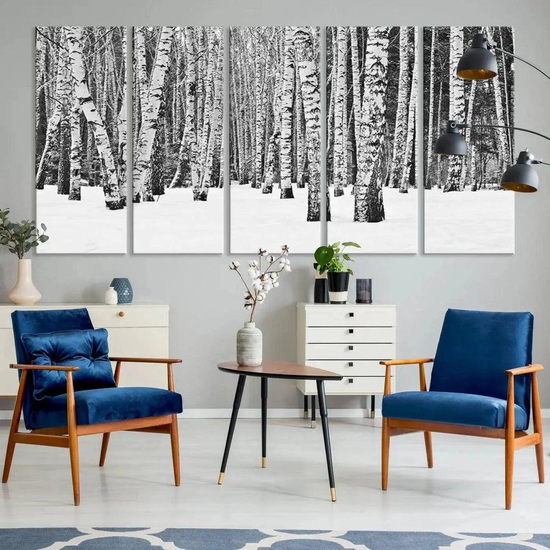 Large Wall Art Landscape Canvas PrintForest in Winter with Snowy Ground and Trees