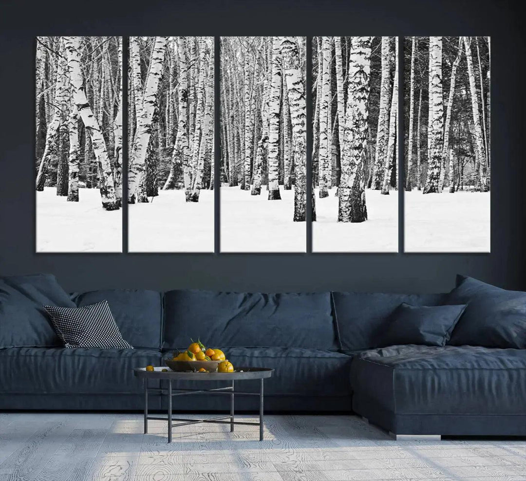 Large Wall Art Landscape Canvas PrintForest in Winter with Snowy Ground and Trees