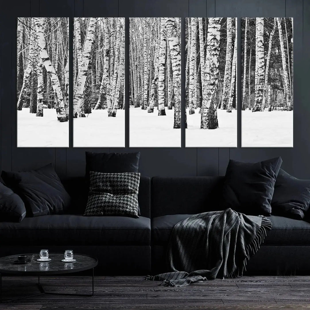 Large Wall Art Landscape Canvas PrintForest in Winter with Snowy Ground and Trees