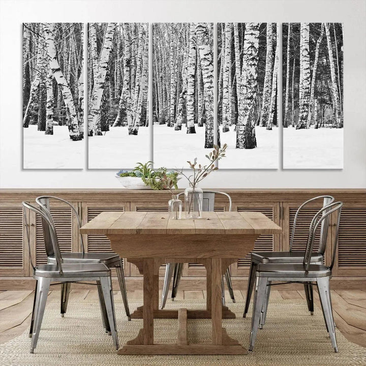 Large Wall Art Landscape Canvas PrintForest in Winter with Snowy Ground and Trees