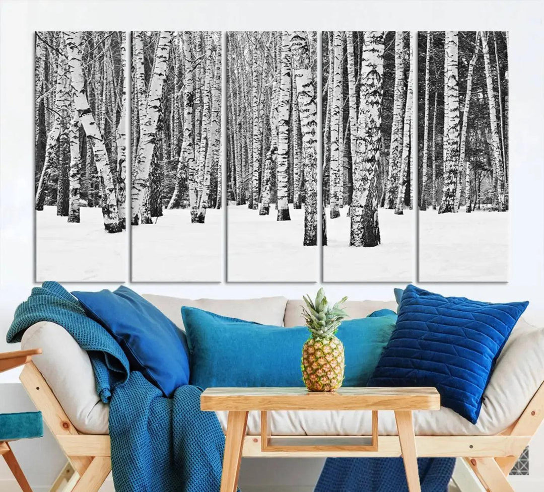 Large Wall Art Landscape Canvas PrintForest in Winter with Snowy Ground and Trees