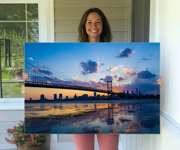 Large Wall Art Philedelphia Canvas Print - Benjamin Franklin Bridge at Sunset