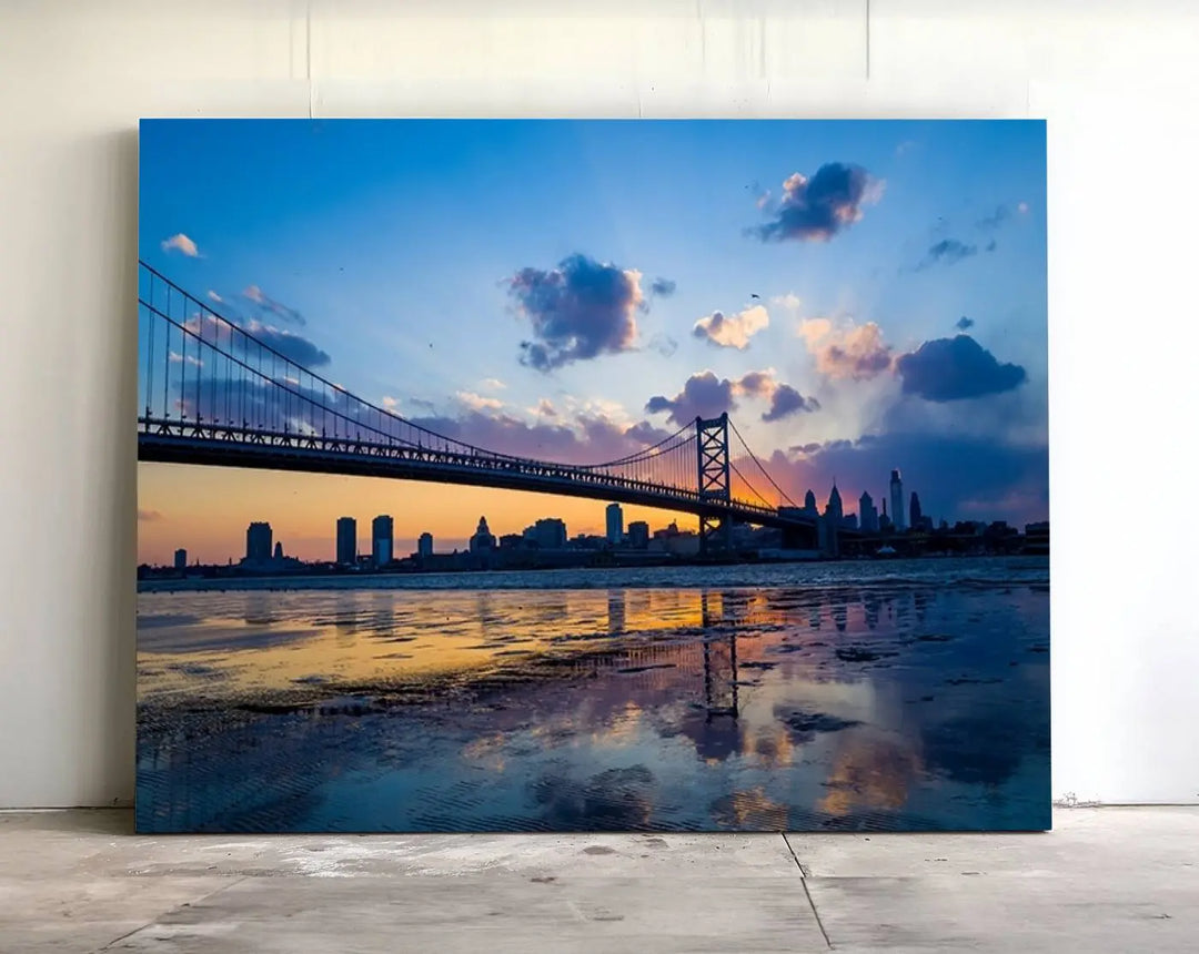 Large Wall Art Philedelphia Canvas Print - Benjamin Franklin Bridge at Sunset