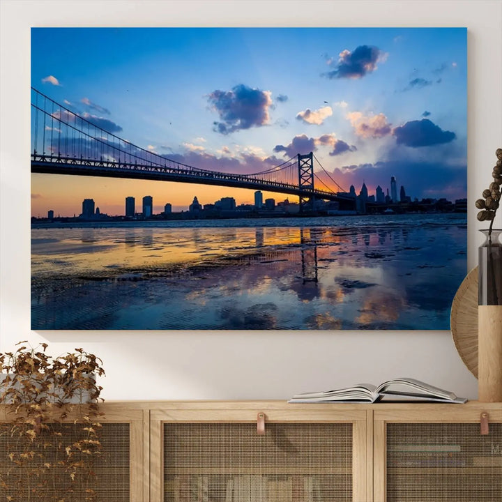 Large Wall Art Philedelphia Canvas Print - Benjamin Franklin Bridge at Sunset