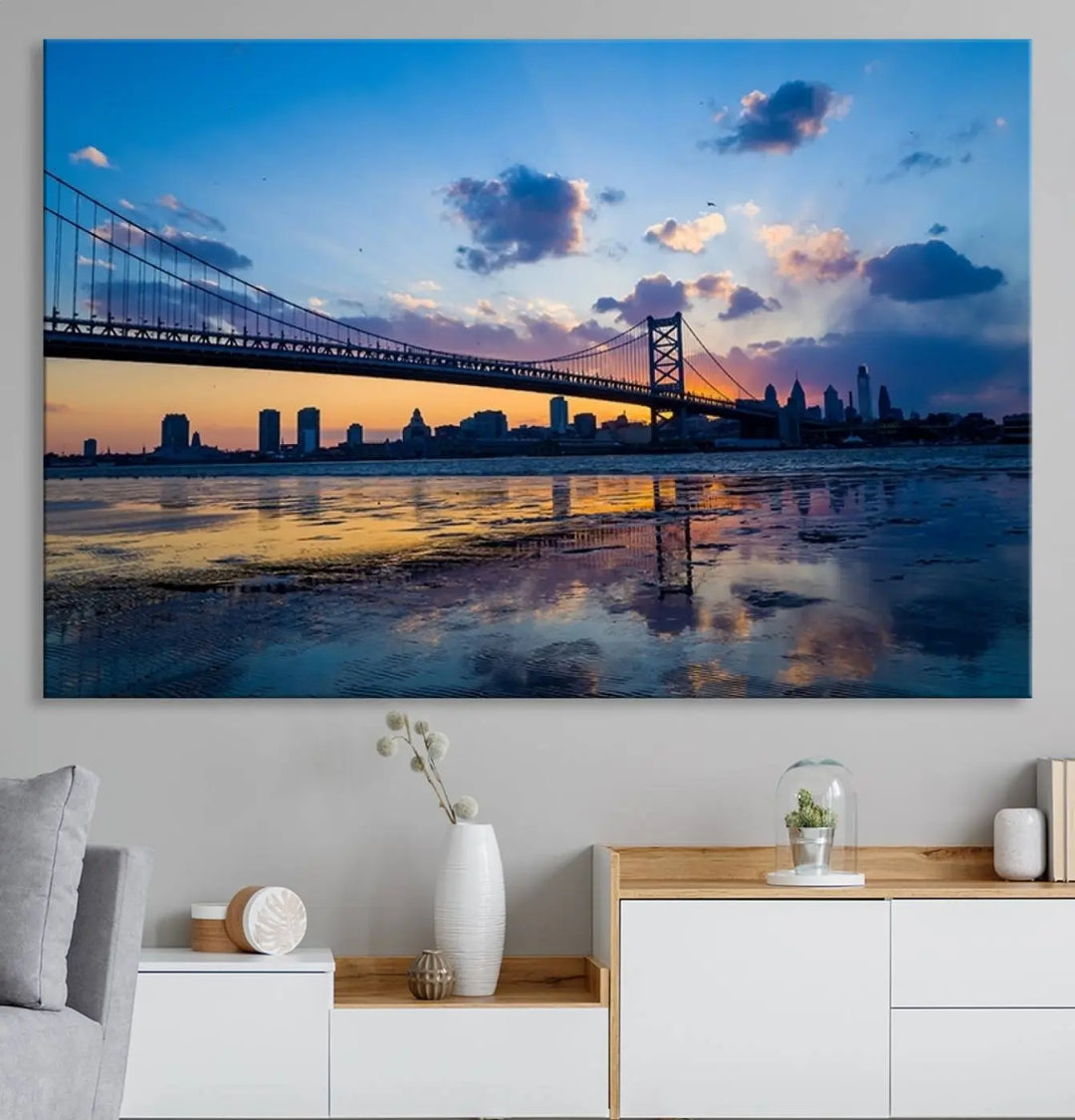 Large Wall Art Philedelphia Canvas Print - Benjamin Franklin Bridge at Sunset