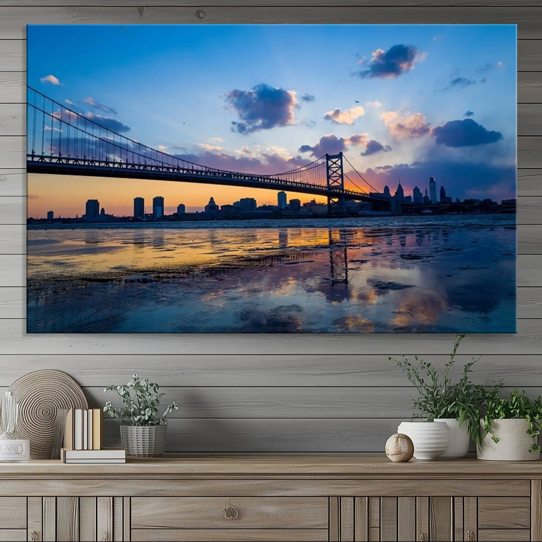 Large Wall Art Philedelphia Canvas Print - Benjamin Franklin Bridge at Sunset