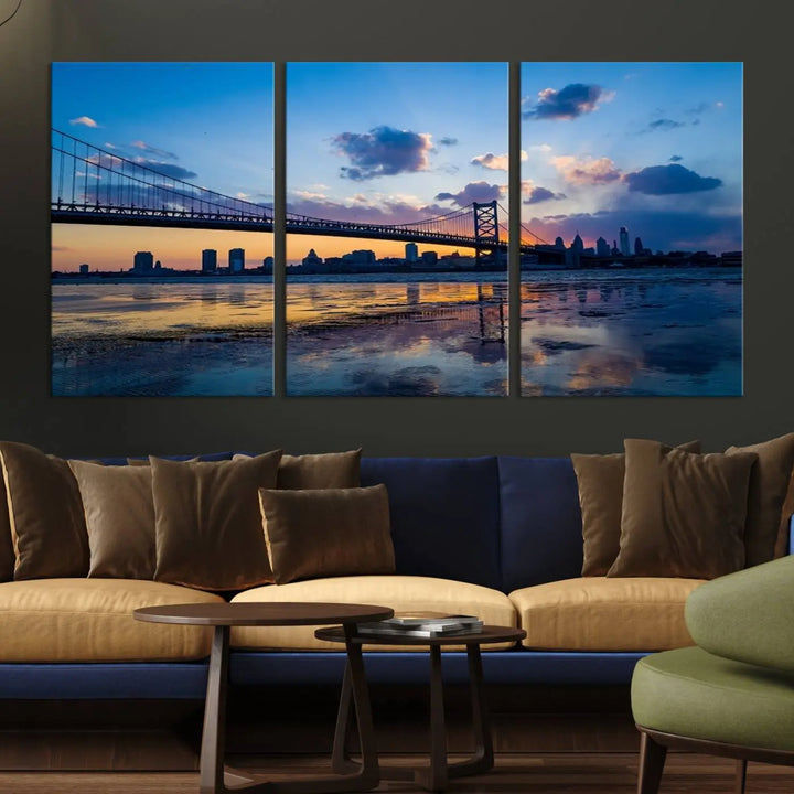 Large Wall Art Philedelphia Canvas Print - Benjamin Franklin Bridge at Sunset