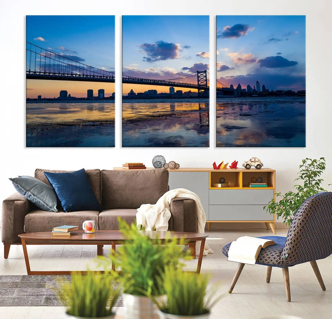 Large Wall Art Philedelphia Canvas Print - Benjamin Franklin Bridge at Sunset