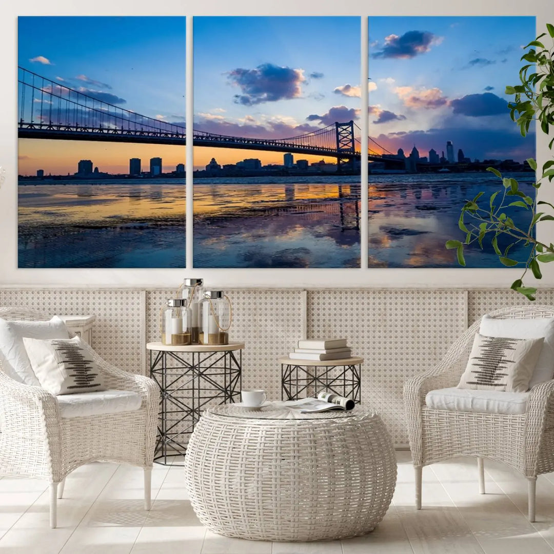 Large Wall Art Philedelphia Canvas Print - Benjamin Franklin Bridge at Sunset