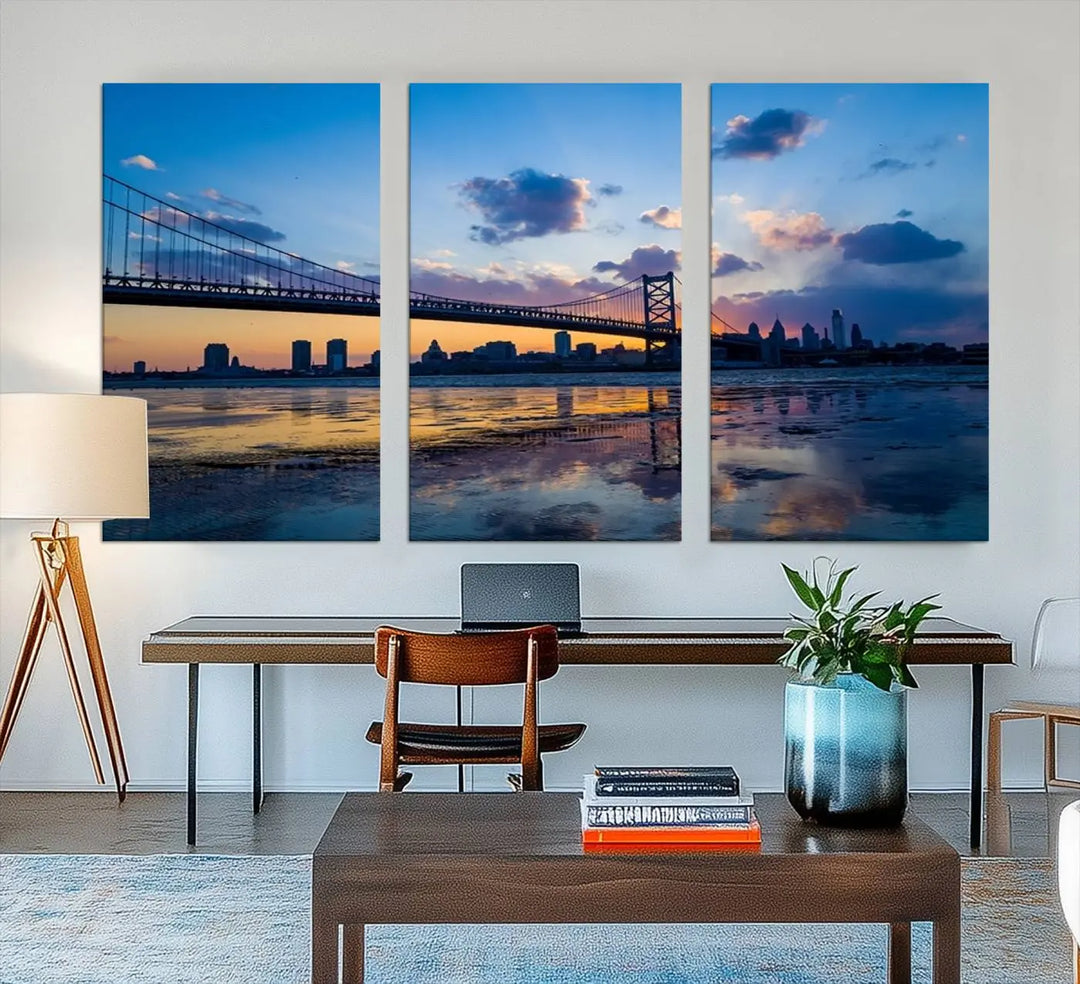 Large Wall Art Philedelphia Canvas Print - Benjamin Franklin Bridge at Sunset