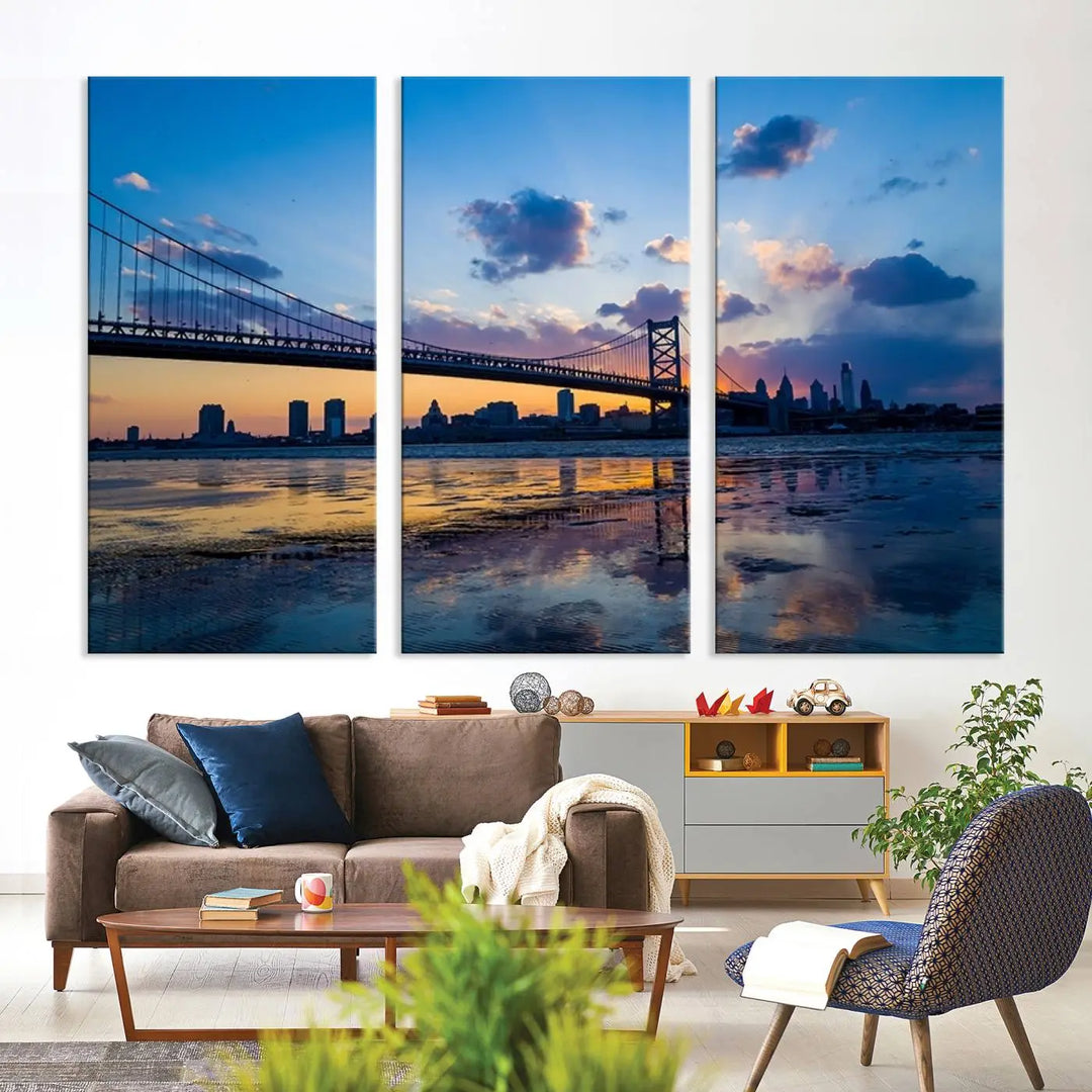 Large Wall Art Philedelphia Canvas Print - Benjamin Franklin Bridge at Sunset