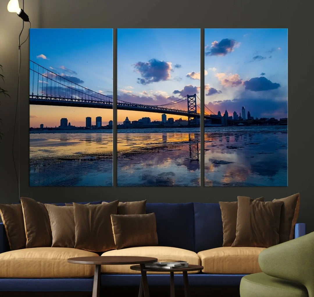 Large Wall Art Philedelphia Canvas Print - Benjamin Franklin Bridge at Sunset