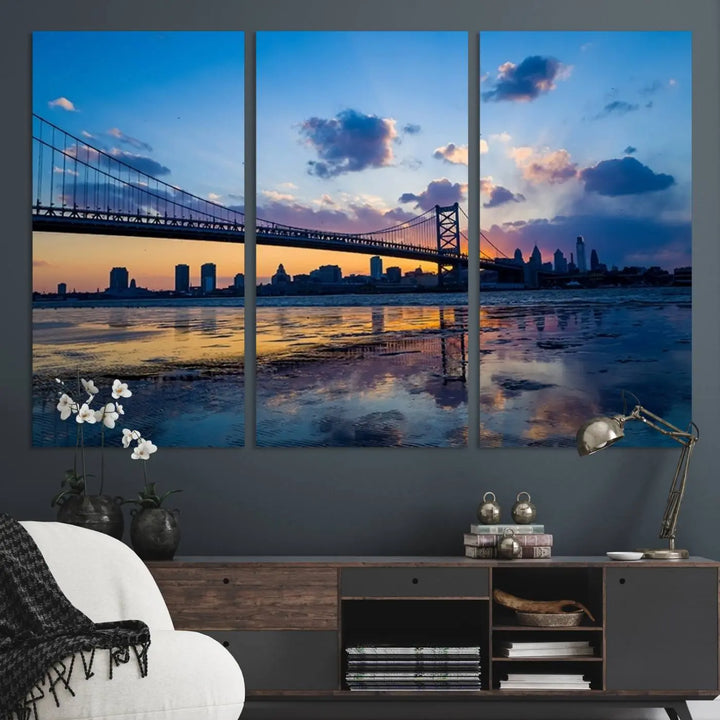 Large Wall Art Philedelphia Canvas Print - Benjamin Franklin Bridge at Sunset