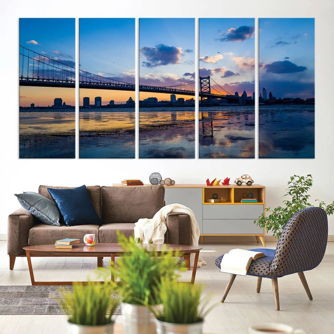 Large Wall Art Philedelphia Canvas Print - Benjamin Franklin Bridge at Sunset