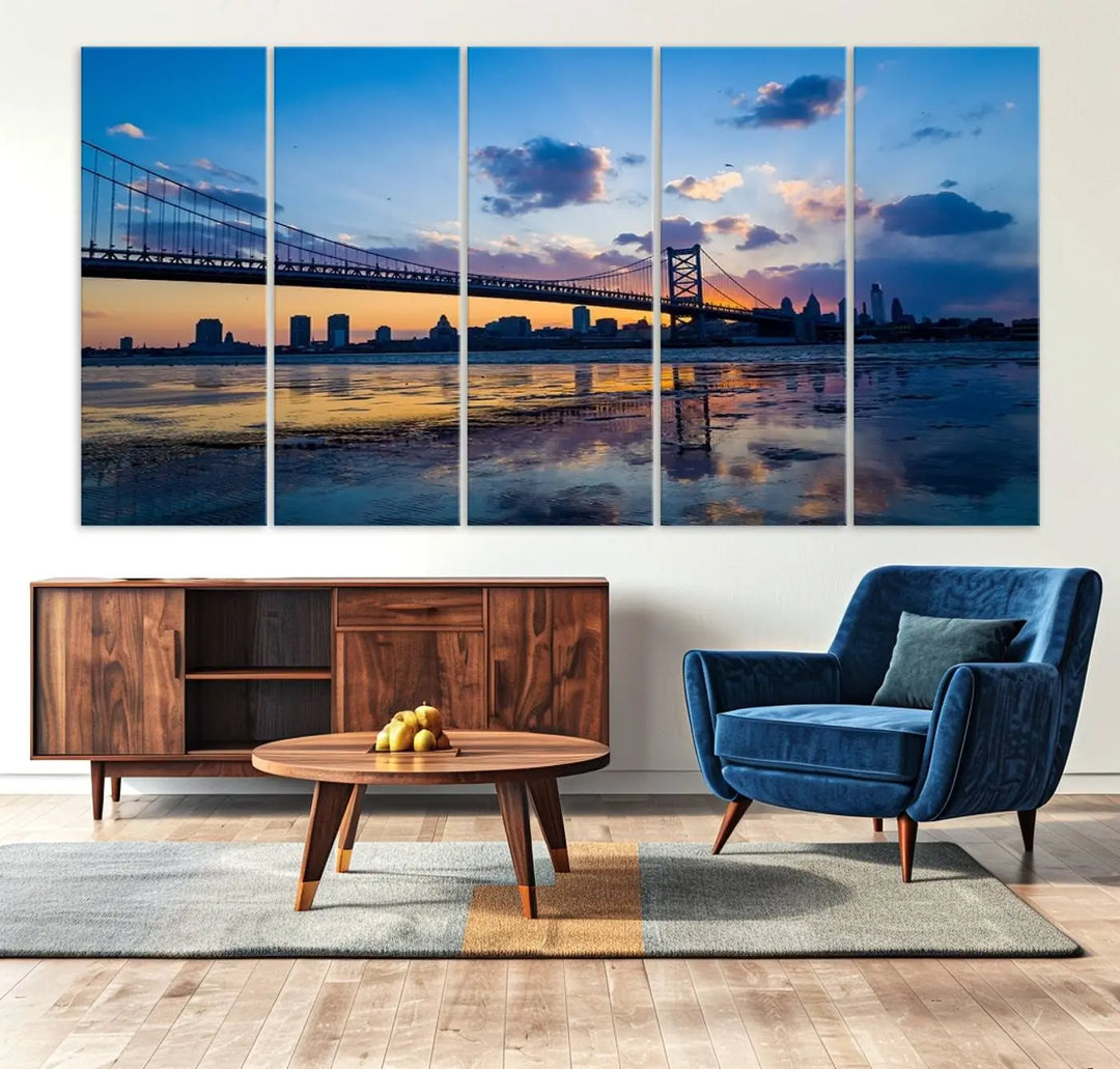 Large Wall Art Philedelphia Canvas Print - Benjamin Franklin Bridge at Sunset