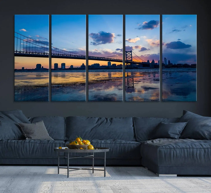 Large Wall Art Philedelphia Canvas Print - Benjamin Franklin Bridge at Sunset