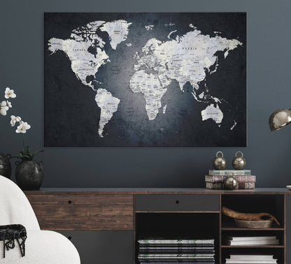 19124-MGV-CV-36X24-Large Wall Art Push Pin World Map Canvas Print