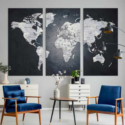 19124-MGV-CV-36X24-Large Wall Art Push Pin World Map Canvas Print