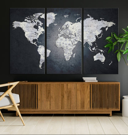 19124-MGV-CV-36X24-Large Wall Art Push Pin World Map Canvas Print