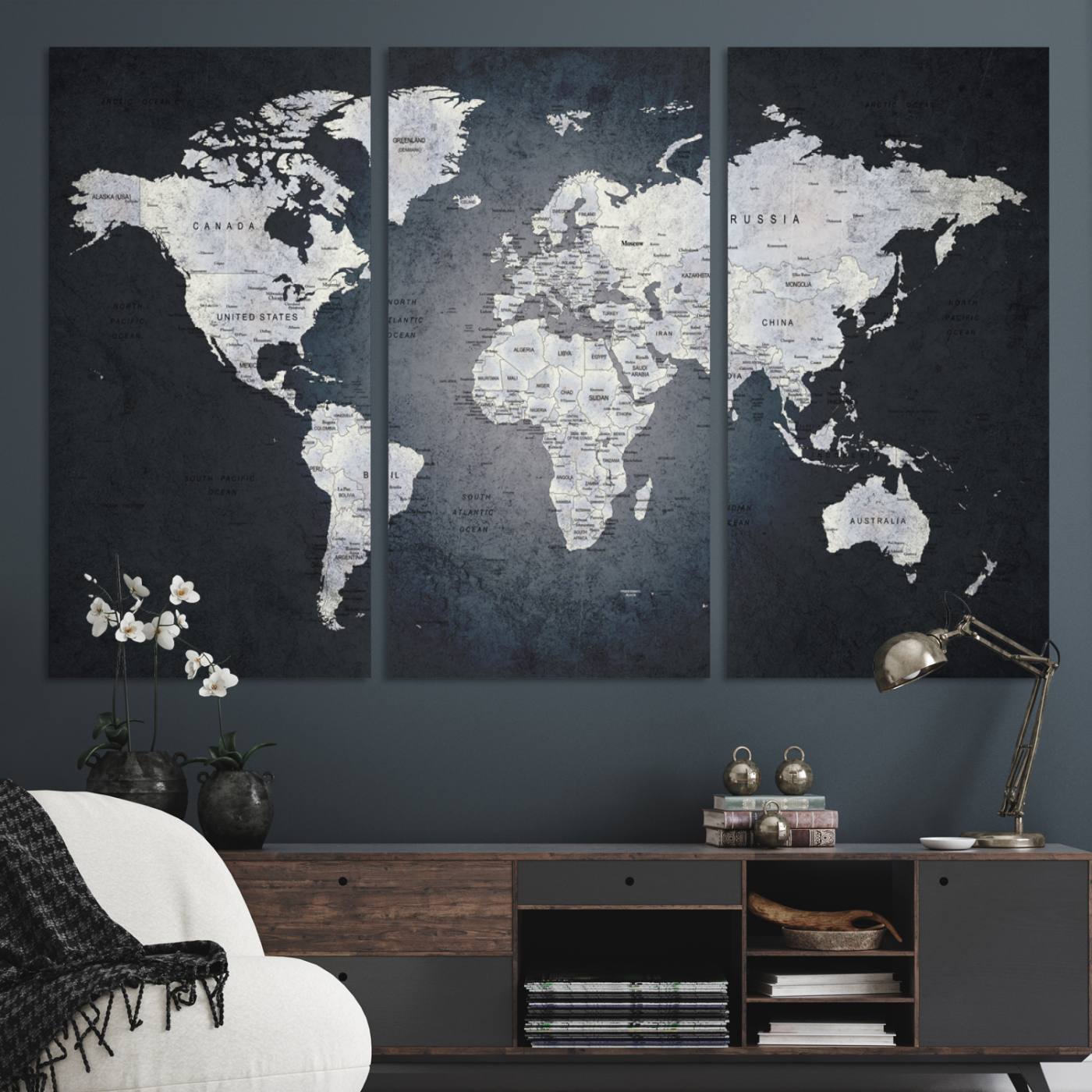 19124-MGV-CV-36X24-Large Wall Art Push Pin World Map Canvas Print