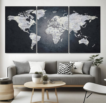 19124-MGV-CV-36X24-Large Wall Art Push Pin World Map Canvas Print