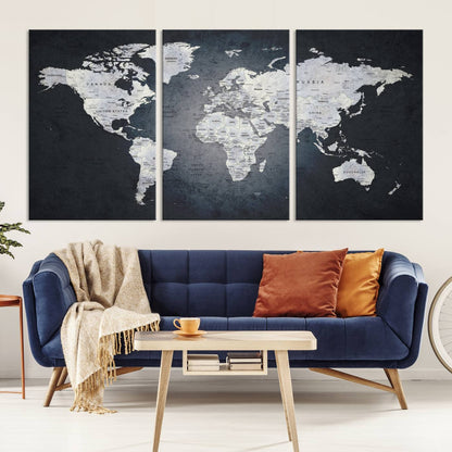 19124-MGV-CV-36X24-Large Wall Art Push Pin World Map Canvas Print