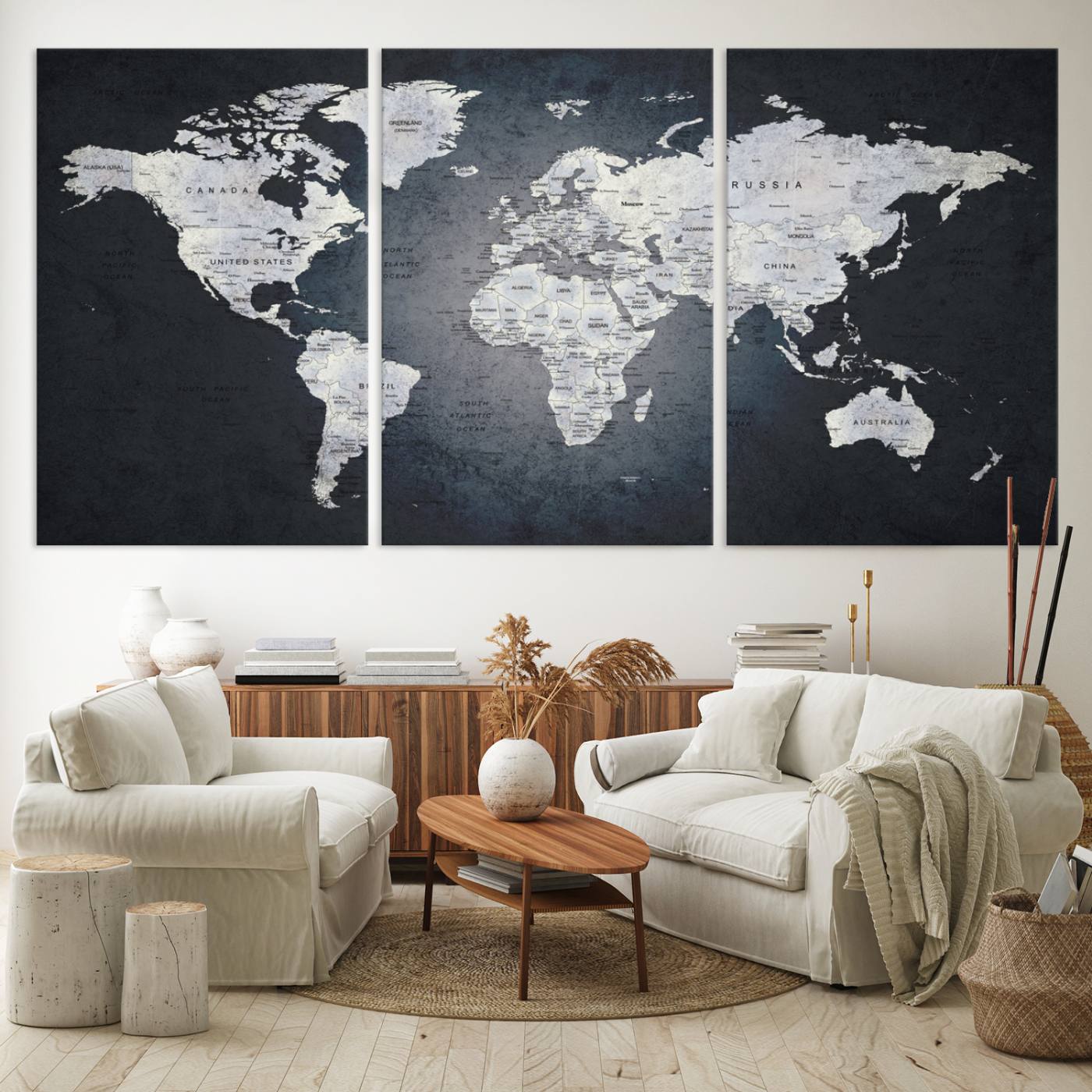 19124-MGV-CV-36X24-Large Wall Art Push Pin World Map Canvas Print