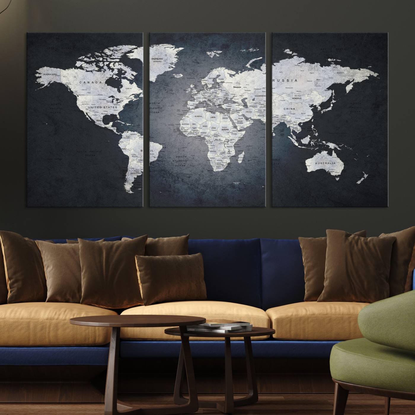 19124-MGV-CV-36X24-Large Wall Art Push Pin World Map Canvas Print