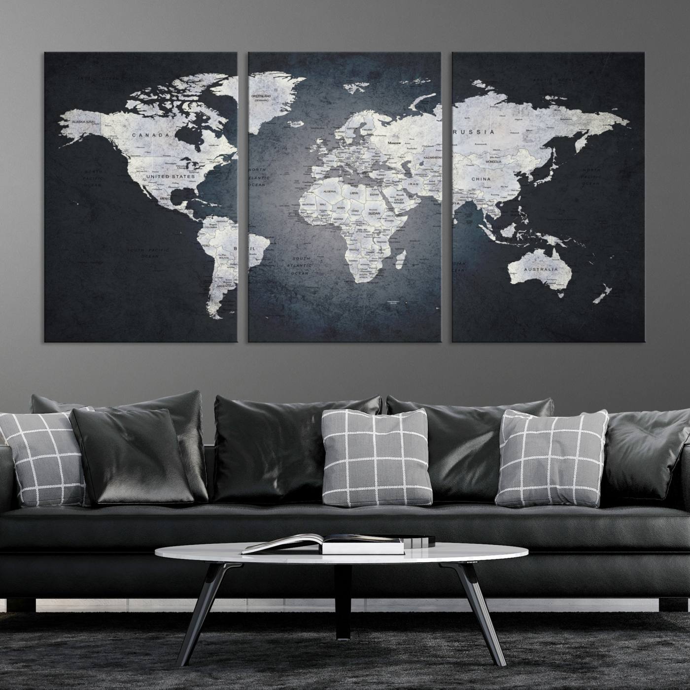19124-MGV-CV-36X24-Large Wall Art Push Pin World Map Canvas Print